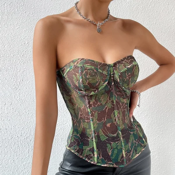 Breathable Satin Fish Bone Brace Sexy Strapless Backless Vest Casual Short Length Steel Ring Front Front Position