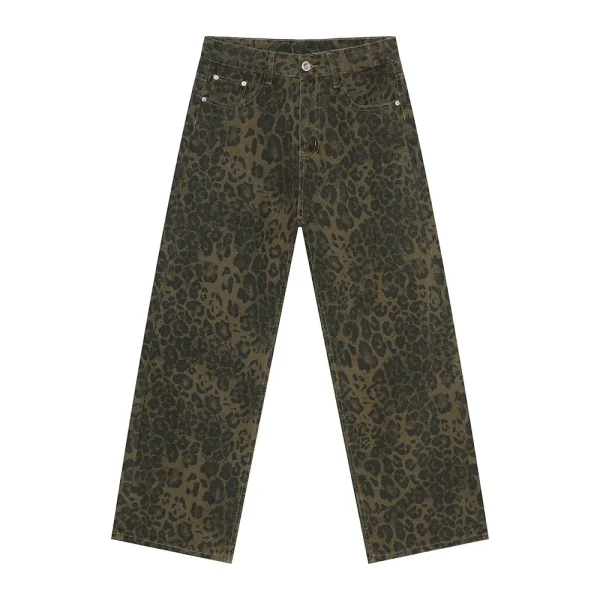 2025 Men's Mid Leopard Print Straight Loose Jeans New Arrival Hip-Hop Street Denim Autumn Fashion Denim