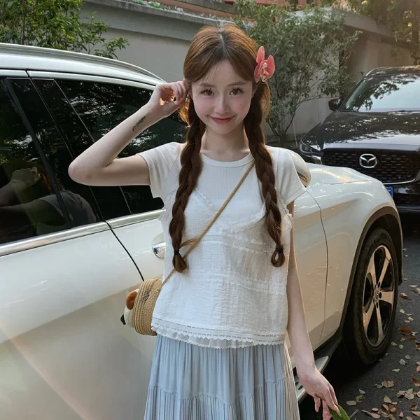 Women's  Two-Piece Set Casual Solid  Seasonal Clearance  Short Neck Top - Image 2
