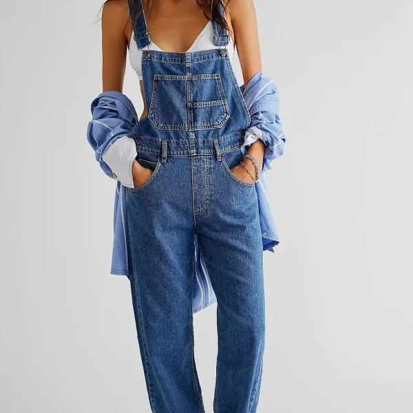 Women's Loose Denim Solid Waist Overalls with Button Washed Technique Casual Summer Vacation Print Print Design