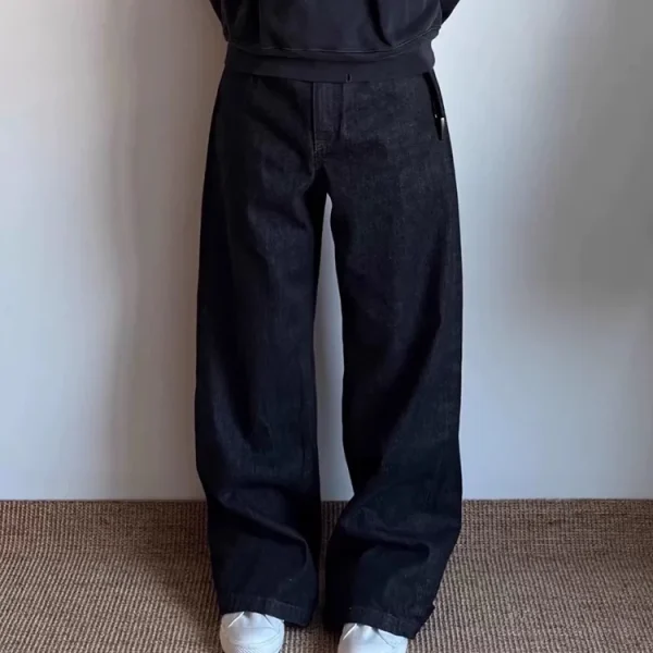 2025 High-End Black Selvedge Red Edge Denim Pants Cleanfit Straight A-Line Narrow Jeans with Wide Leg Casual Winter Style