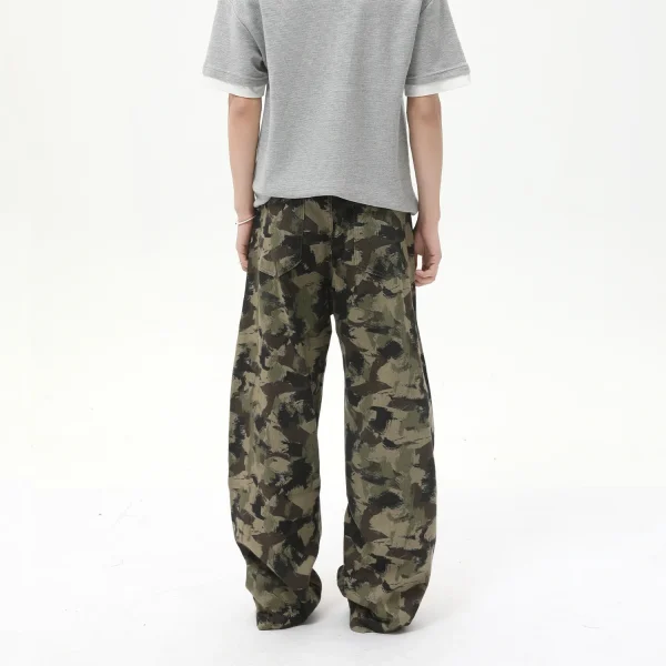 2025 Men's High Quality Camouflage Design Washed Jeans  Wide Leg Mid Waist Straight Style Denim - Image 4