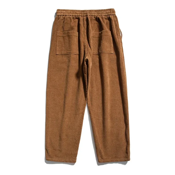100% Cotton Front Pleat Relaxed Fit Corduroy Chino Pants for Men