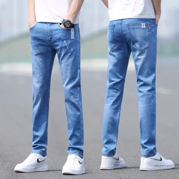 2025 Spring Summer Trendy Jeans for Men Versatile Light Color Straight Pants Casual Solid Small Feet for Everyday Use - Image 2