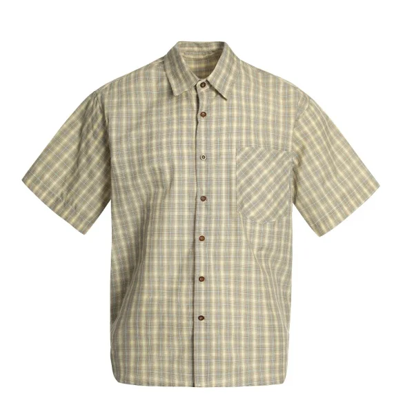 Japanese Style Men's Summer Workwear Shirt Plaid Short Sleeve Turn-Down Collar Side Slit Versatile Casual Loose Fit Yarn Dyed