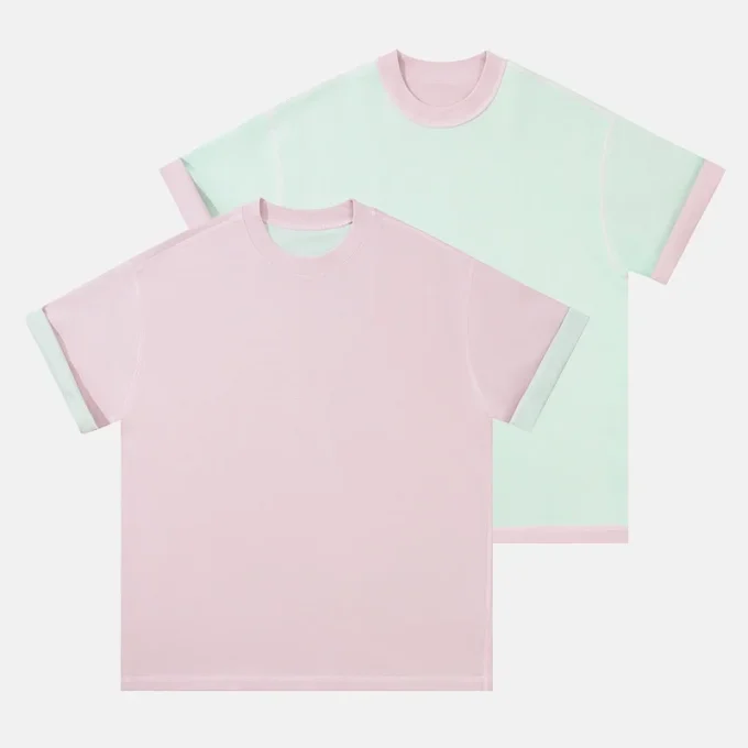 2025 Summer Vintage Style New Two-Tone Reversible Short Sleeve T-Shirt Oversized Loose Drop Shoulder Casual Versatile 300 Gram