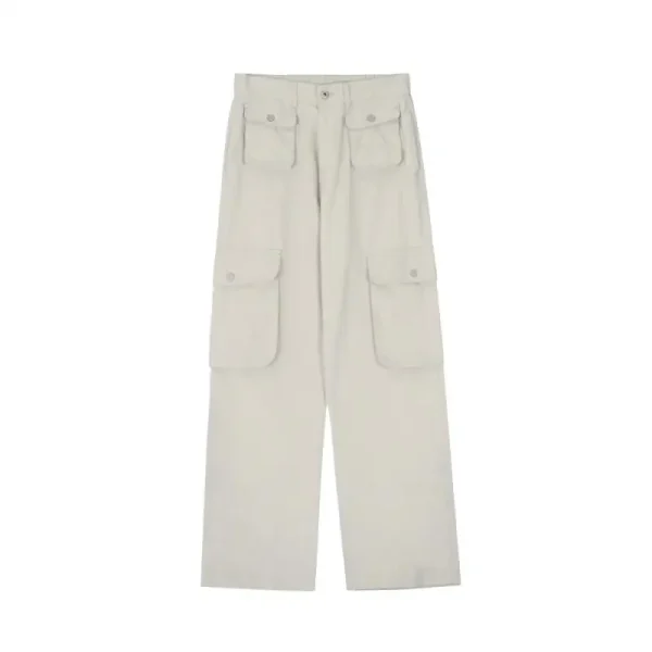 Causal Simple Solid Colors Straight Leg Trousers Multi Pocket Cargo Pants for Men