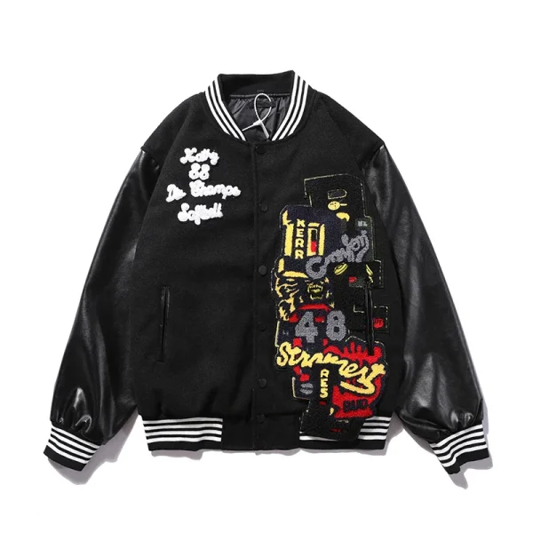 Vintage Bomber Wool Winter Leather Sleeves Embroidered Varsity Jacket for Men - Image 6