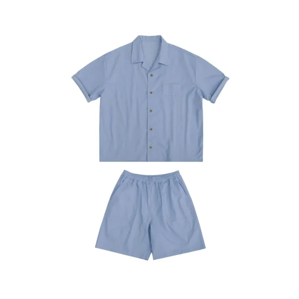 Summer Casual Unisex Shirt and Shorts  Denim Set New Oversized Cuban Collar Thin Denim Solid Turn-Down Collar Loose Fit - Image 3