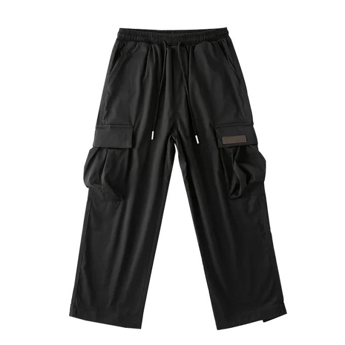 Autumn Men'S Cargo Pants Loose Wide Leg Casual Trousers for Men Black Khaki Drawstring School Male Clothes Streetwear