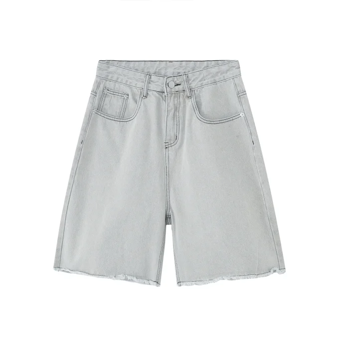 Autumn and Summer New Loose Wide-leg Korean Style Retro Shorts Jeans Men's Size