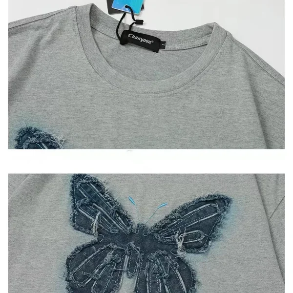 New 100% Cotton Butterfly Printed Vintage High Quality O-Neck Men T-shirt