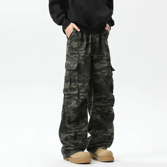 American Retro High Street Men's Women's Camouflage Cargo Pants Multi-Flap Pocket New Trendy Straight Casual Versatile