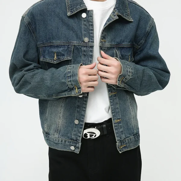Denim Jacket Men's Autumn New Retro Style Old Design Loose Denim Jacket Men's Size