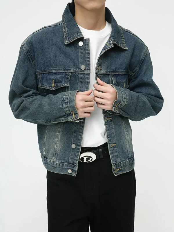 Denim Jacket Men's Autumn New Retro Style Old Design Loose Denim Jacket Men's Size - Image 6