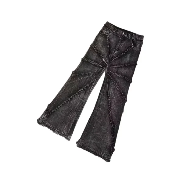 2025 New Arrivals Ruffle Wash Jeans Loose Straight Fringe Baggy Denim Long Black JeansDiZNEW Fashionable Men - Image 4