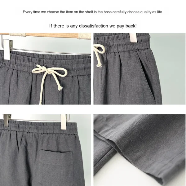 Men's Summer Casual Mid-Length Cotton Linen Shorts Mid-Length Shorts Anti-Wrinkle Feature Washed Decoration - Image 3