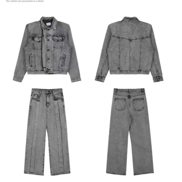 Streetwear Men'S Denim Suits Digital Fashion Shoulder Padded Denim Jacket Coats and Baggie Jeans Sets for Men - Image 3