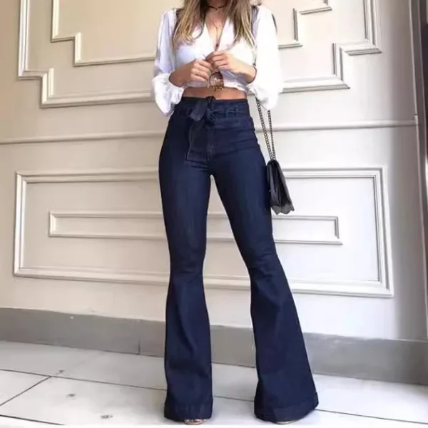High-Waisted Flared Denim Pants with Lace-Up Feature Breathable Casual Style for Summer Winter Hot-Selling on AliExpress EBay - Image 4