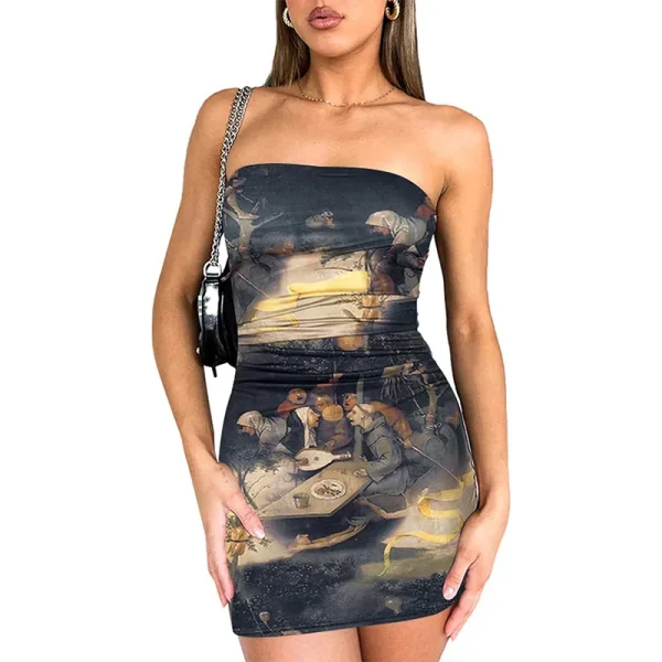 2025 Spring Summer Collection  Hot Selling Printed Chiffon Breast Wrap Hip Stretch Sexy Tight Dress for Women - Image 2
