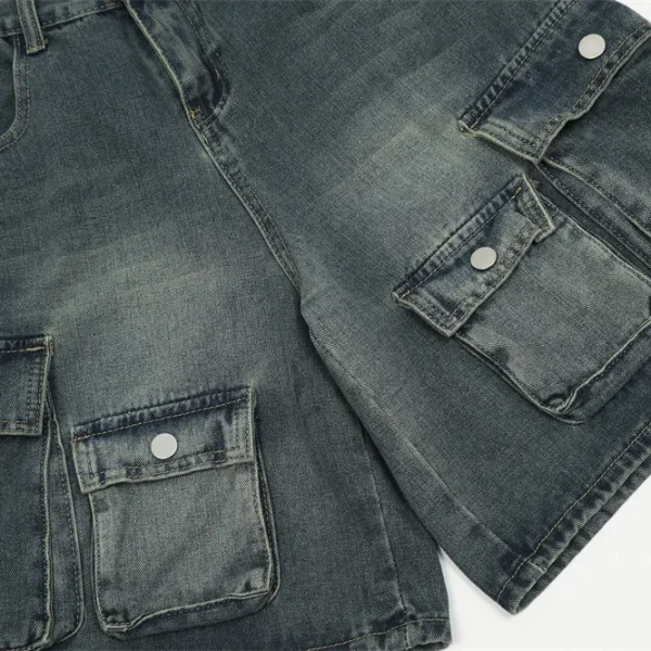 Autumn and Summer New Loose Wide-leg Korean Style Retro Shorts Jeans Men's Size