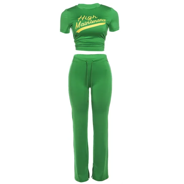 Sexy Printed Navel-revealed Short Sleeves High Waist Slim Trousers Casual Suit for Women - Image 6