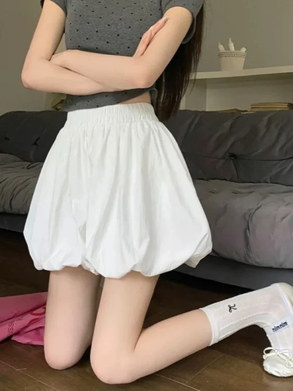 Women's Japanese Style A-Line Slimming Half Skirt Floral Bud Design White New Summer Half-Length Anti-Exposure Skirt Belt - Image 6