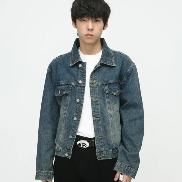 Denim Jacket Men's Autumn New Retro Style Old Design Loose Denim Jacket Men's Size