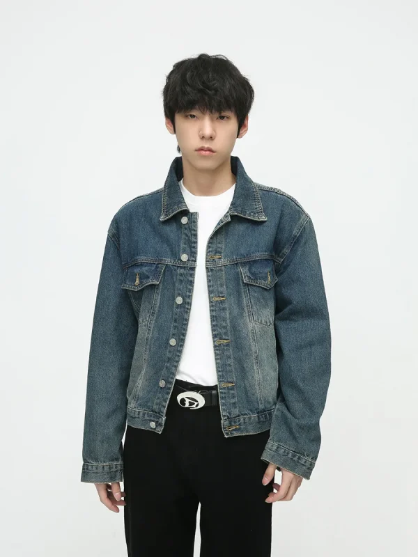 Denim Jacket Men's Autumn New Retro Style Old Design Loose Denim Jacket Men's Size - Image 5