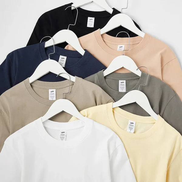 Pure Cotton  Short Sleeve T-Shirt Regular Shoulder Neck Top Solid Color Half Sleeve Base Knitted - Image 2