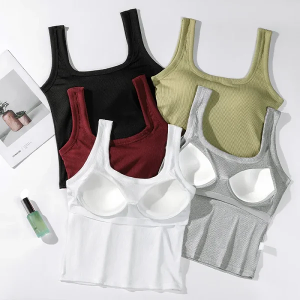 European American Women's Wide Shoulder Square Neck Tank Tops Solid Color Outerwear Beautiful Back Plus Size Ribbed Vest Fixed - Image 4