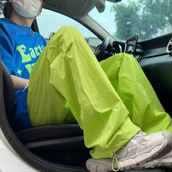 Summer Thin Wide-Leg Cargo Dopamine Sun Protection Quick-Dry Elastic Waist Casual Hiking