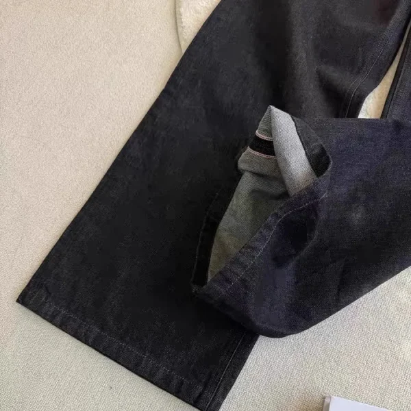 2025 High-End Black Selvedge Red Edge Denim Pants Cleanfit Straight A-Line Narrow Jeans with Wide Leg Casual Winter Style - Image 5