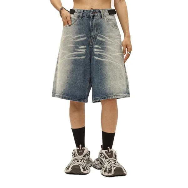 2025 Spring Summer Vintage Denim Five-Point Shorts Gradient Washed Breathable Hip Hop Style Street Jean Jorts - Image 4