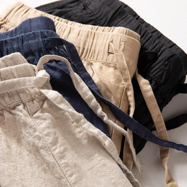 Retro Linen Breathable Straight Loose Solid Color Elastic Wide Leg Men Casual Shorts - Image 3