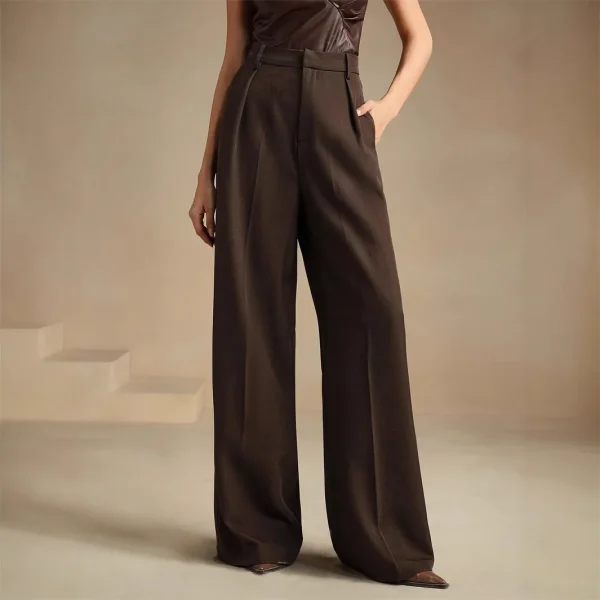 Women's Elegant High-Waisted Long Pants Solid Color  Commuter Suit Pants