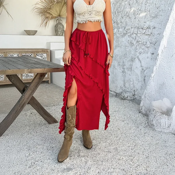 Spring Summer Collection European American Casual Vacation Style Women's Mid-Length Skirt Lace-Up Waist Chiffon - Image 6