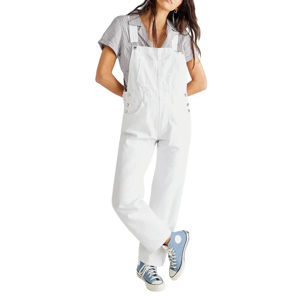 Women's Loose Denim Solid Waist Overalls with Button Washed Technique Casual Summer Vacation Print Print Design - Image 5