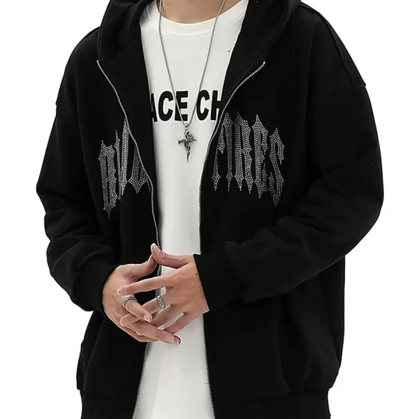 Heavy Weight Street Wear Letters Hot Drilling  Men's Hoodies