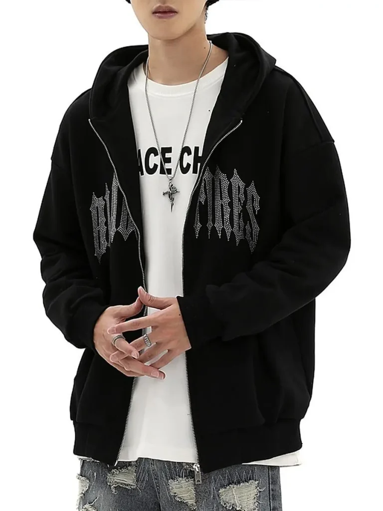 Heavy Weight Street Wear Letters Hot Drilling  Men's Hoodies - Image 2