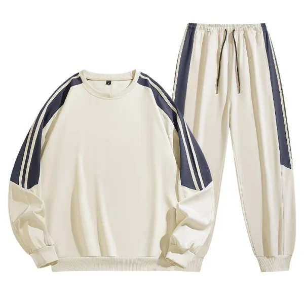 2025 Spring and Autumn Trendy Men's Sports Suit Round Neck Striped Knitted Two-Piece Casual Track Suit Set