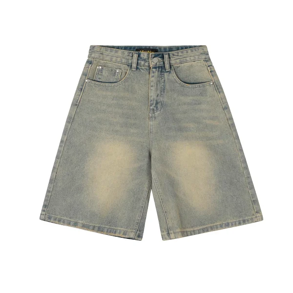 2025 Men's Washed Distressed Denim Shorts Mid Waist Straight Loose Pants for Summer  Denim Shorts Men
