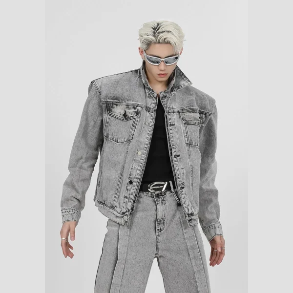 Streetwear Men'S Denim Suits Digital Fashion Shoulder Padded Denim Jacket Coats and Baggie Jeans Sets for Men - Image 2