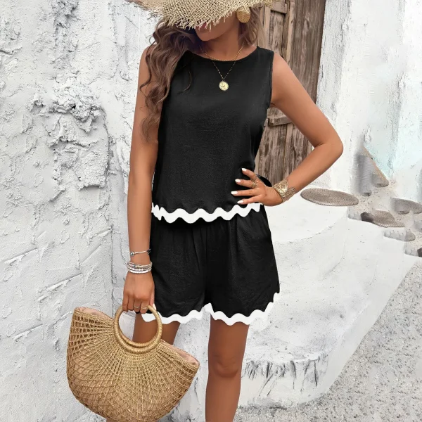 Women's Casual Fashion Lace Short Pants Set for Spring Summer XL Embroidered  Pleated Patchwork Bow Printed Dress - Image 4