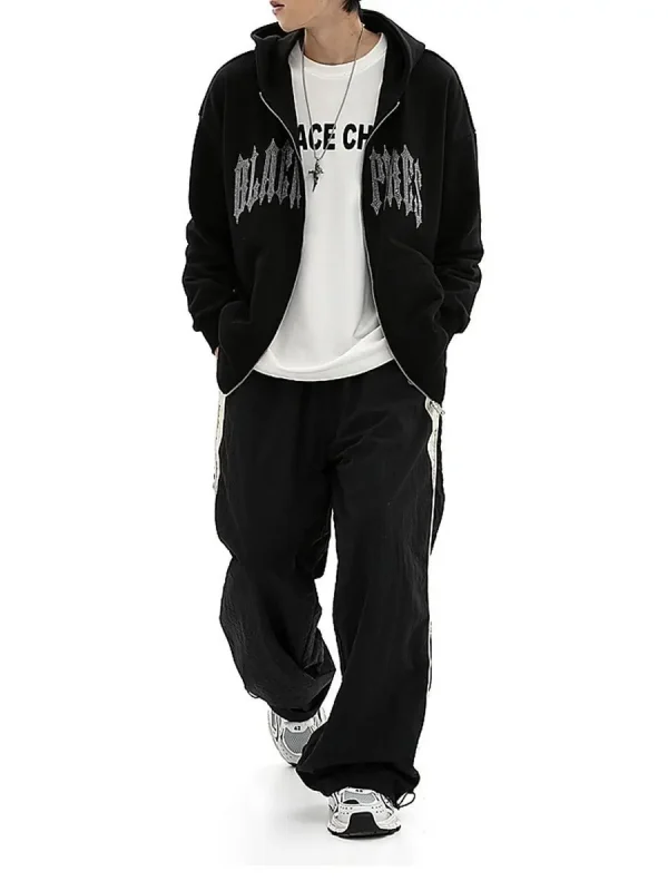 Heavy Weight Street Wear Letters Hot Drilling  Men's Hoodies - Image 3