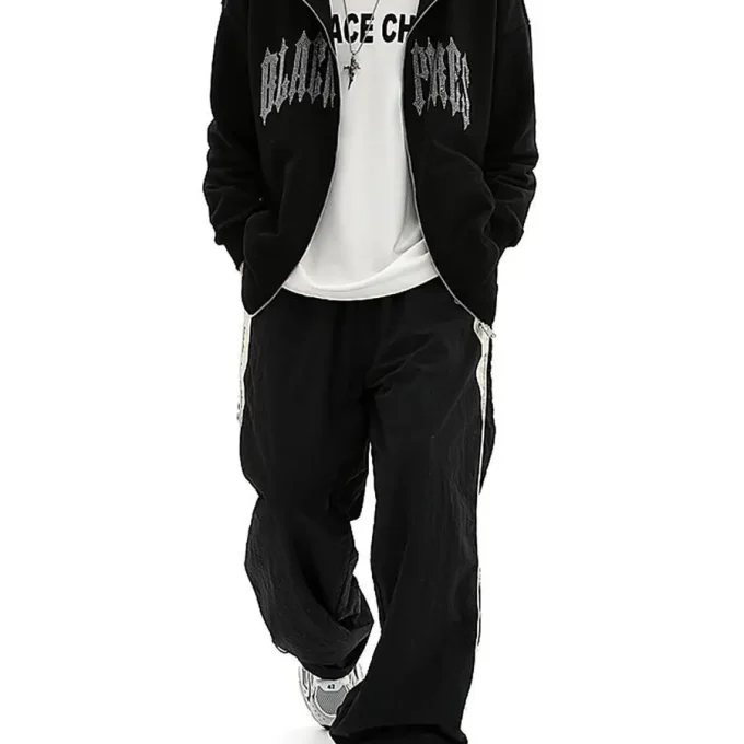 Heavy Weight Street Wear Letters Hot Drilling Men's Hoodies