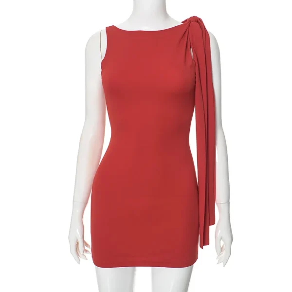 Dress Elastic Waist Asymmetric Tassel Sleeveless New Solid Color Twist Knot Fashionable Autumn - Image 6