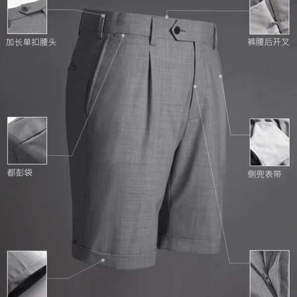 Formal Dress Shorts Wool Silk Blend Gray Shorts Pants Men