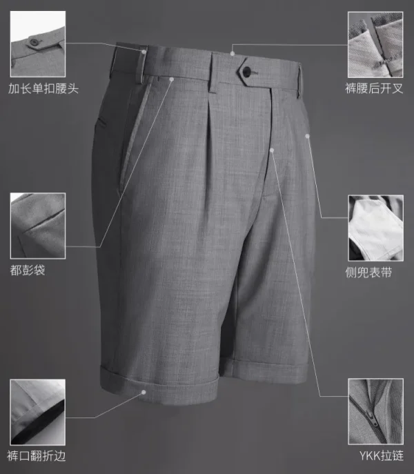 Formal Dress Shorts Wool Silk Blend Gray Shorts Pants Men - Image 5