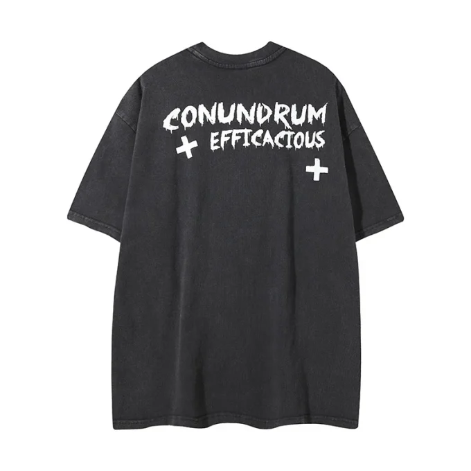 High Street Trendy Distressed Washed 100% Cotton T-Shirt Loose Fit Top Men's Short Sleeves Girl Pattern Printed O-Neck T-Shirt